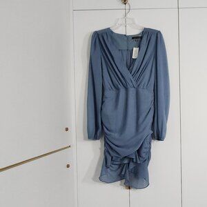 NWT Blue Blush Dress Womens Size M Blue Long Sleeve Shimmer Dress